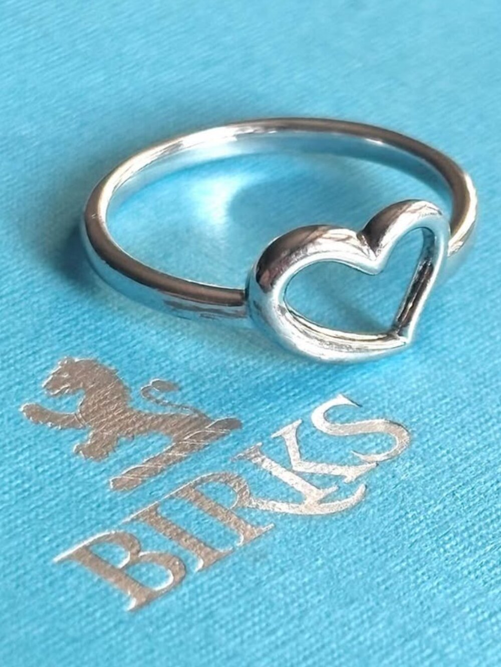 Birks Sterling Silver Open Heart Ring + Free Birks Gift Box